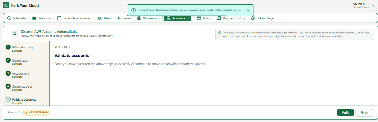 Screenshot: Validate Accounts — Step 5 of 5