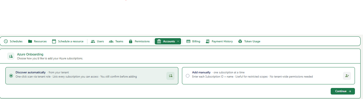 Screenshot: Azure Onboarding — Choose method