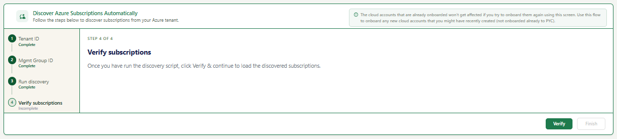 Screenshot: Verify Subscriptions — Step 4 of 4